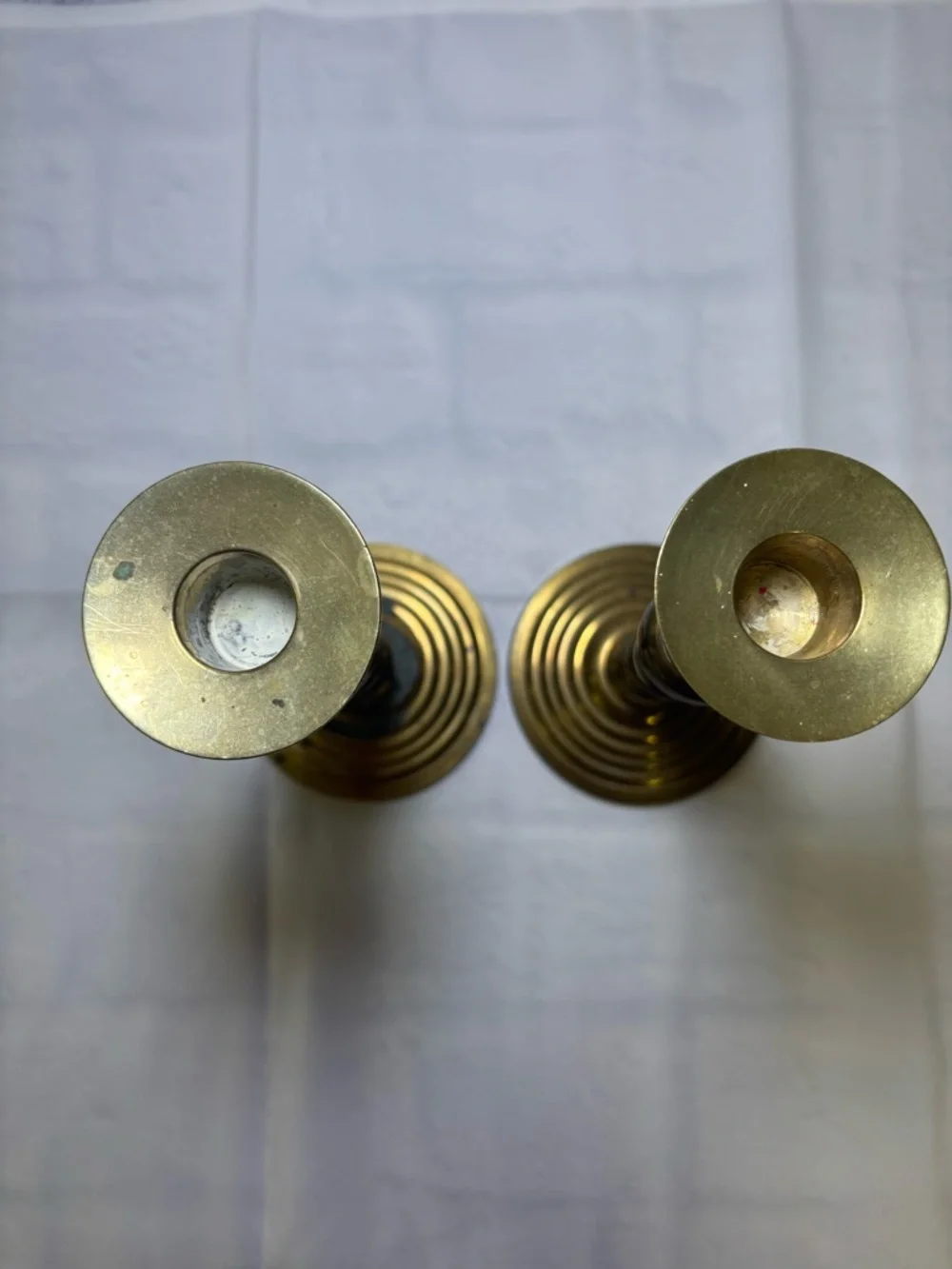 Vintage Pair Brass Candle Stick Holder 8.75 in Tall Made In India Patina